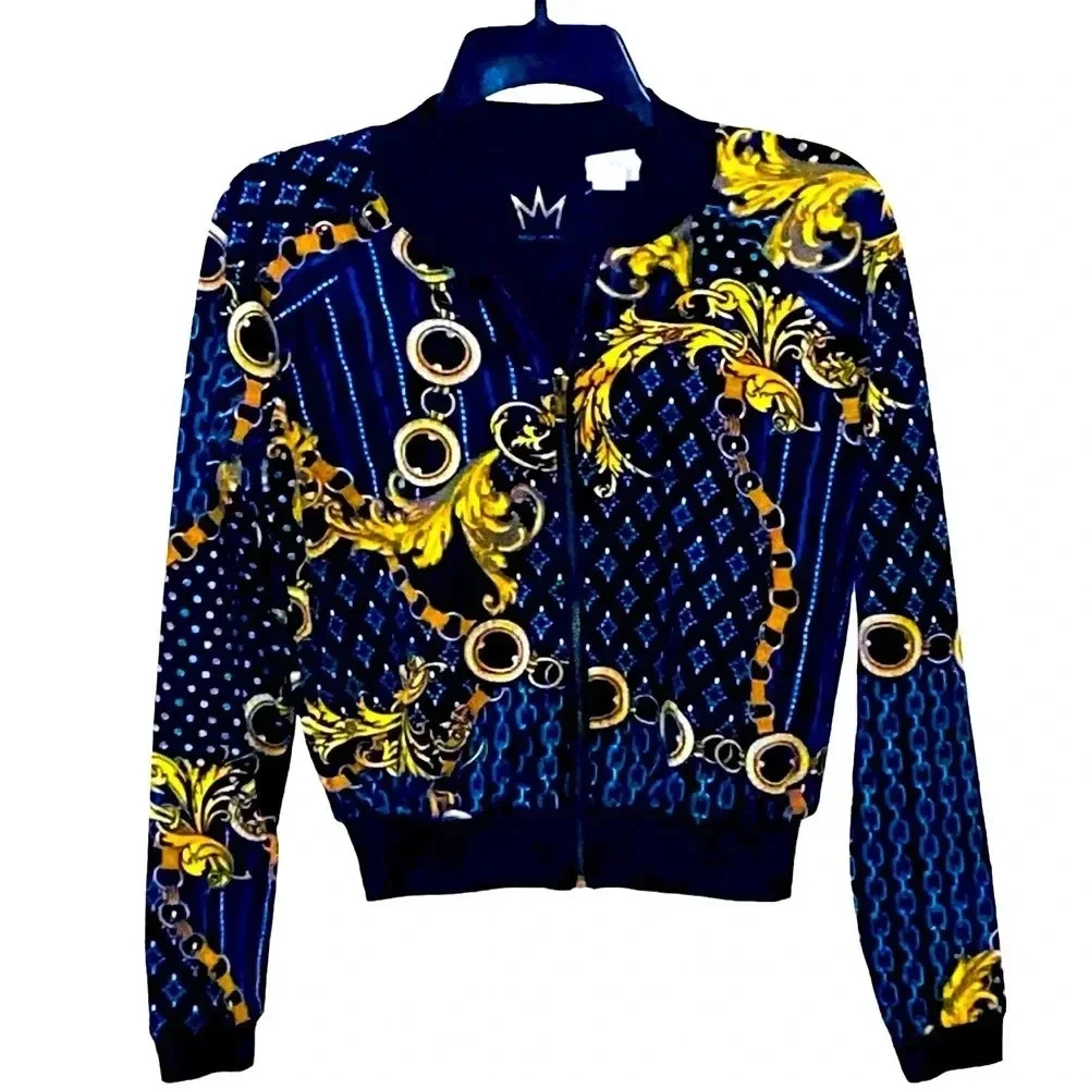 Nicki Minaj Chain Print Cropped Zip Up Jacket Sz XS